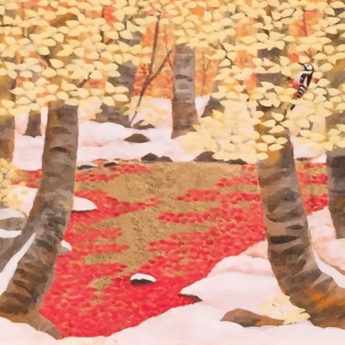 猪熊佳子『水鏡‐雪と紅葉アカゲラ』